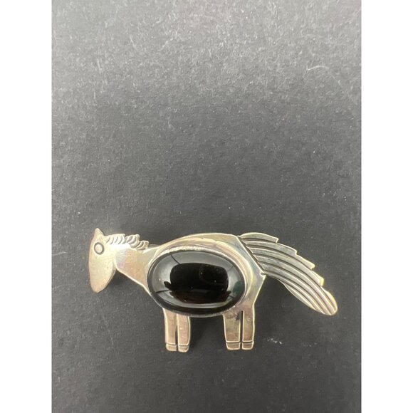 Vintage Horse Brooch Carol Felley Sterling Silver Black Onyx '93 Signed Western - Picture 3 of 12